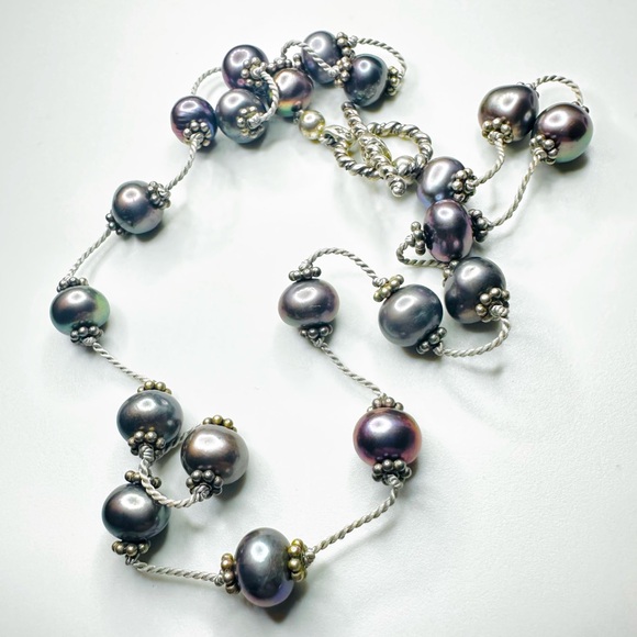 Sunwest Jewelry Co Jewelry - Purple Grey Peacock Pearls & Sterling Silver Necklace - 16” Sunwest Jewelry Co